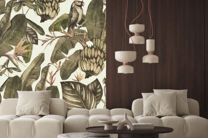 Naklejka: Bezszwowy akwarela wzór z poślubnikiem, palmowymi liśćmi, gałąź