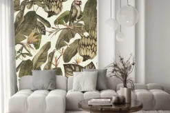 Naklejka: Bezszwowy akwarela wzór z poślubnikiem, palmowymi liśćmi, gałąź