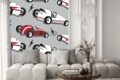 Naklejka: Bezszwowy wzór, roczników samochodów wyścigowych typografii koszulki