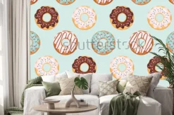 Naklejka: Bezszwowy wzór z oszklonymi donuts. kolory niebieski i czekoladowy.