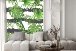 Naklejka: Bezszwowy wzór z lampasami i liśćmi drzewka palmowe