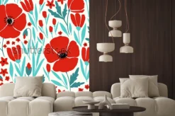 Naklejka: Bezszwowy wzór z czerwonymi makowymi kwiatami