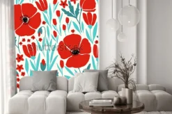 Naklejka: Bezszwowy wzór z czerwonymi makowymi kwiatami