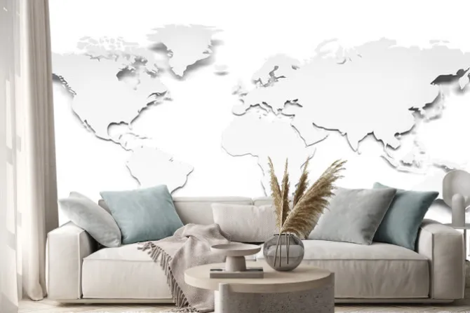Naklejka: Biała mapa świata z papieru