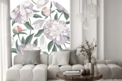 Naklejka: Białe okrągłe piwonie