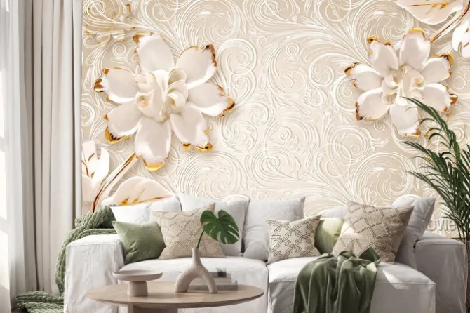 Naklejka: Białe ozdobne kwiaty w 3d