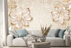 Naklejka: Białe ozdobne kwiaty w 3d
