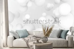 Naklejka: Białe perły latają w kosmosie. kula matowa 3d kulki spadają -