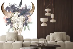 Naklejka: Białe tło z kwiatami i piórami na białym tle. styl boho. ozdobne