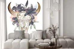 Naklejka: Białe tło z kwiatami i piórami na białym tle. styl boho. ozdobne