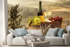 Naklejka: Białe wino z beczki na winnicy w chianti, toskania, włochy