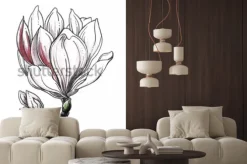 Naklejka: Biały magnoliowy tropikalny kwiatu okwitnięcie na białym tle.