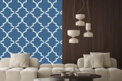 Naklejka: Biały ornament na niebieskim tle