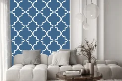 Naklejka: Biały ornament na niebieskim tle