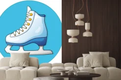 Naklejka: Biały łyżwy na niebieskim tle, okrągłe ikonę.