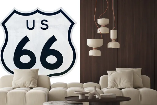 Naklejka: Big route 66 znak na ogrodzeniu arizona domu