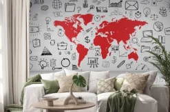 Naklejka: Biznes symbole wand mit weltkarte