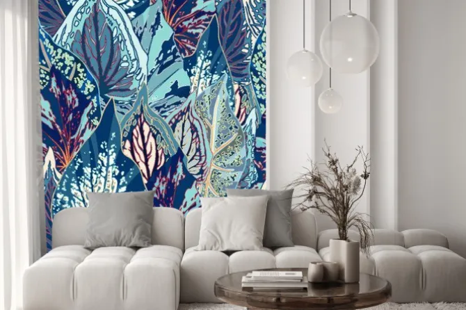 Naklejka: Błękitnego liścia wektorowa bezszwowa ilustracja