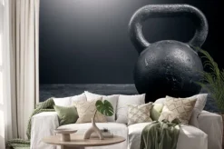 Naklejka: Black kettlebell on a black background