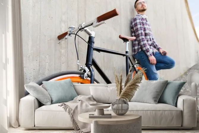 Naklejka: Bliska hipster stałe roweru biegów i człowieka