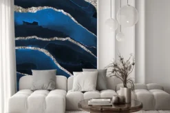 Naklejka: Blue and silver marbled texture