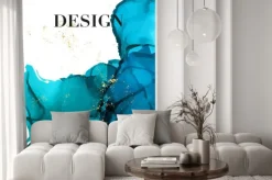 Naklejka: Blue navy gold luxury design. watercolor dark splash vector wedding