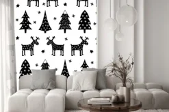 Naklejka: Boże narodzenie bez szwu retro wzór - zróżnicowane xmas drzewa,