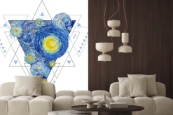 Naklejka: Boho triangle with inside a starry sky with glowing yellow moon