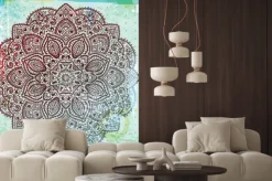 Naklejka: Bordowa mandala na niebieskim tle