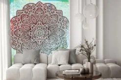 Naklejka: Bordowa mandala na niebieskim tle