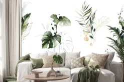 Naklejka: Botaniczne akwarele z liśćmi i złotawymi akcentami