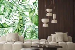 Naklejka: Botaniczny wzór z liśćmi malowanymi akwarelą