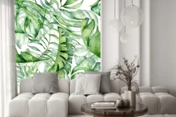 Naklejka: Botaniczny wzór z liśćmi malowanymi akwarelą