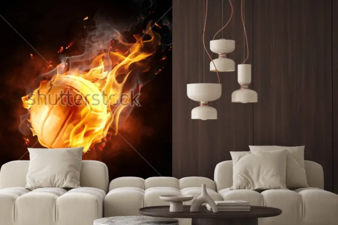 Naklejka: Bright flamy symbol on the black background