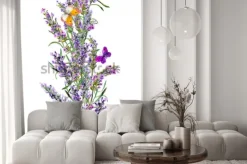 Naklejka: Bukiet lawendy z kolorowymi motylami