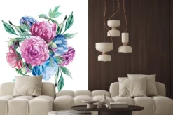 Naklejka: Bukiet piwonii izolować na białym tle