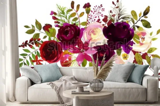 Naklejka: Bukiet róż w odcieniach bordo i kremu z liśćmi