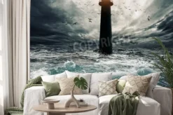 Naklejka: Burzliwy niebo nad zalanym latarni