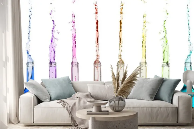 Naklejka: Butelki z płynami w kolorach tęczy