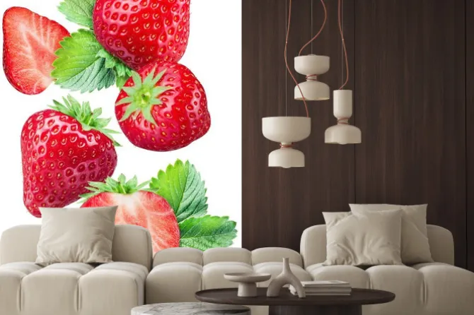 Naklejka: Całe i pokrojone truskawki