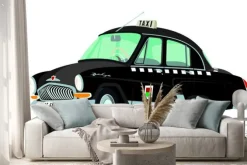 Naklejka: Caricatura gaz volga m21 taksówki praga - checoslovaquia negro