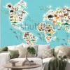 Naklejka: Cartoon animal world map for children and kids, animals from