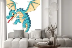 Naklejka: Cartoon baby dragon flying on white background