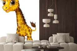Naklejka: Cartoon dziecko żyrafa samodzielnie na białym tle