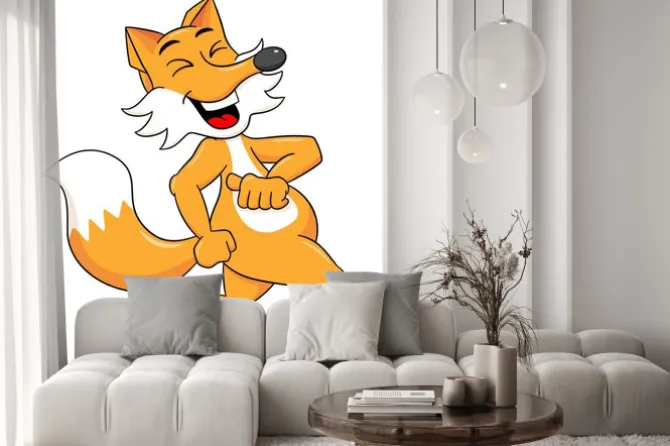Naklejka: Cartoon fuchs spazieren geht glücklich