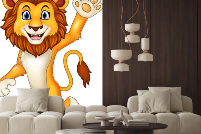 Naklejka: Cartoon zabawny lew falowanie