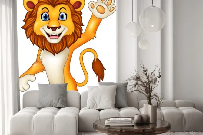 Naklejka: Cartoon zabawny lew falowanie