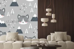 Naklejka: Cat seamless pattern background, scandinavian happy cute kitty