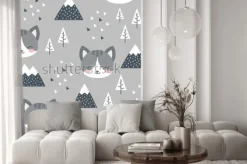 Naklejka: Cat seamless pattern background, scandinavian happy cute kitty