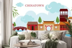 Naklejka: Chinatown building and park, podróż, miasto, kultura tradycyjna